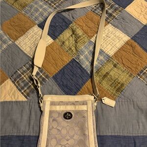 Coach creamy white with signature lavender slim cross body purse